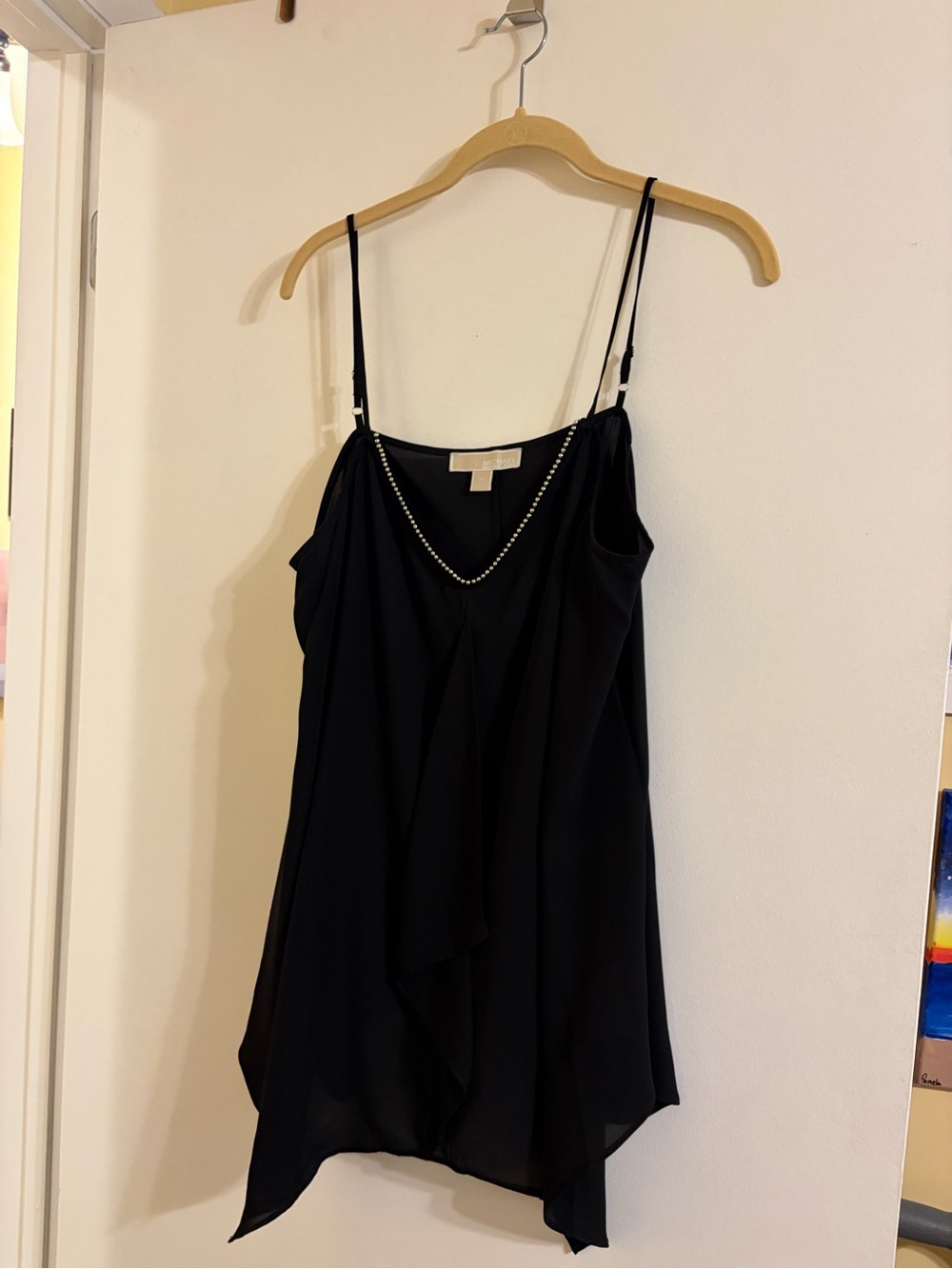 Michael Kors Black Beaded V-Neck Spaghetti Strap Camisole. Size XL. EUC